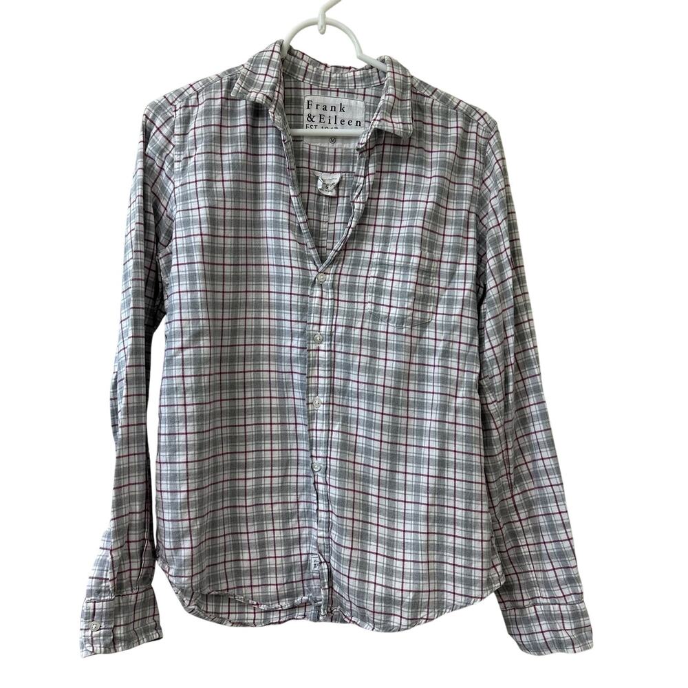 Frank & Eileen Womens Medium Barry Gray & Purple Plaid Flannel Button Down Shirt